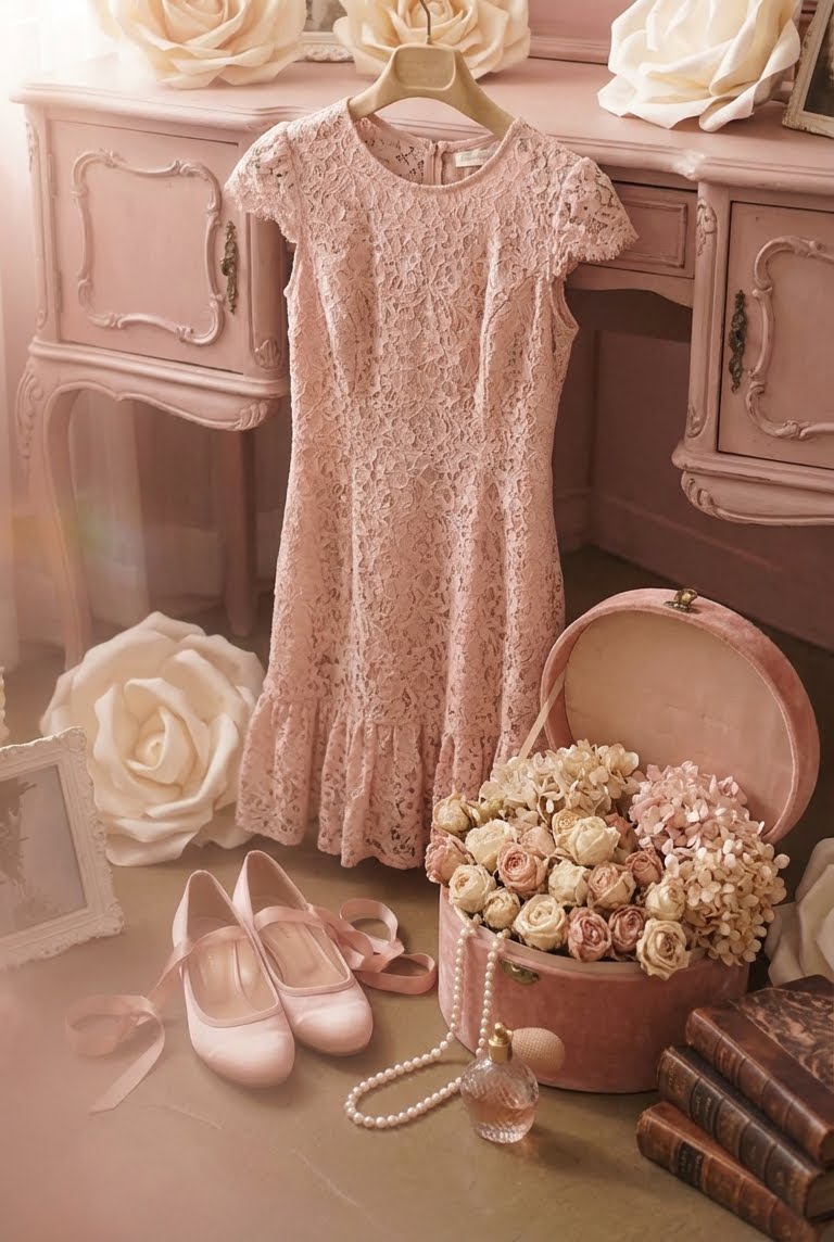 Soft pink lace dress aesthetic look